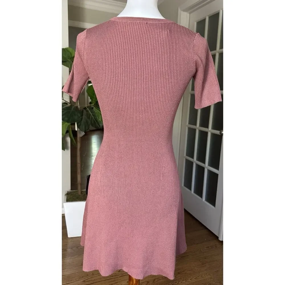 ~ NWT ~ Lulus ~ Time to Twirl Mauve Ribbed Short Sleeve Skater Mini Dress ~ XS - Picture 4 of 7